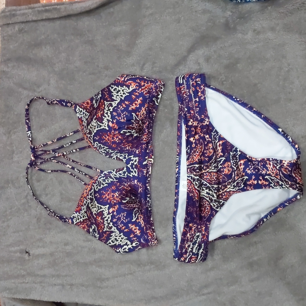 Athlete blue orange and white bikini Size M